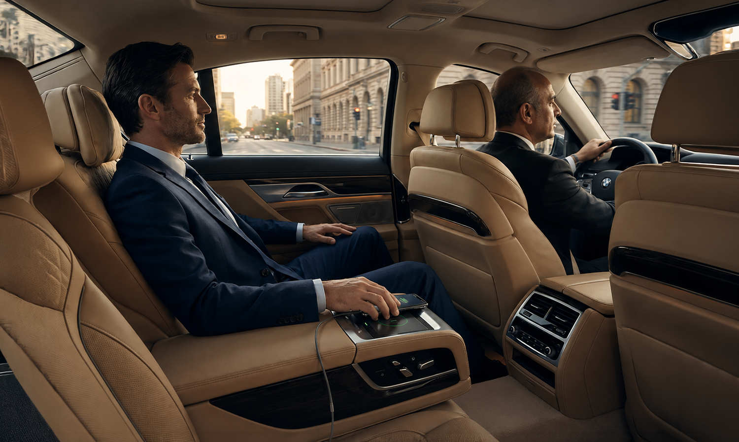 Luxury chauffeur cabin prepared for a passenger